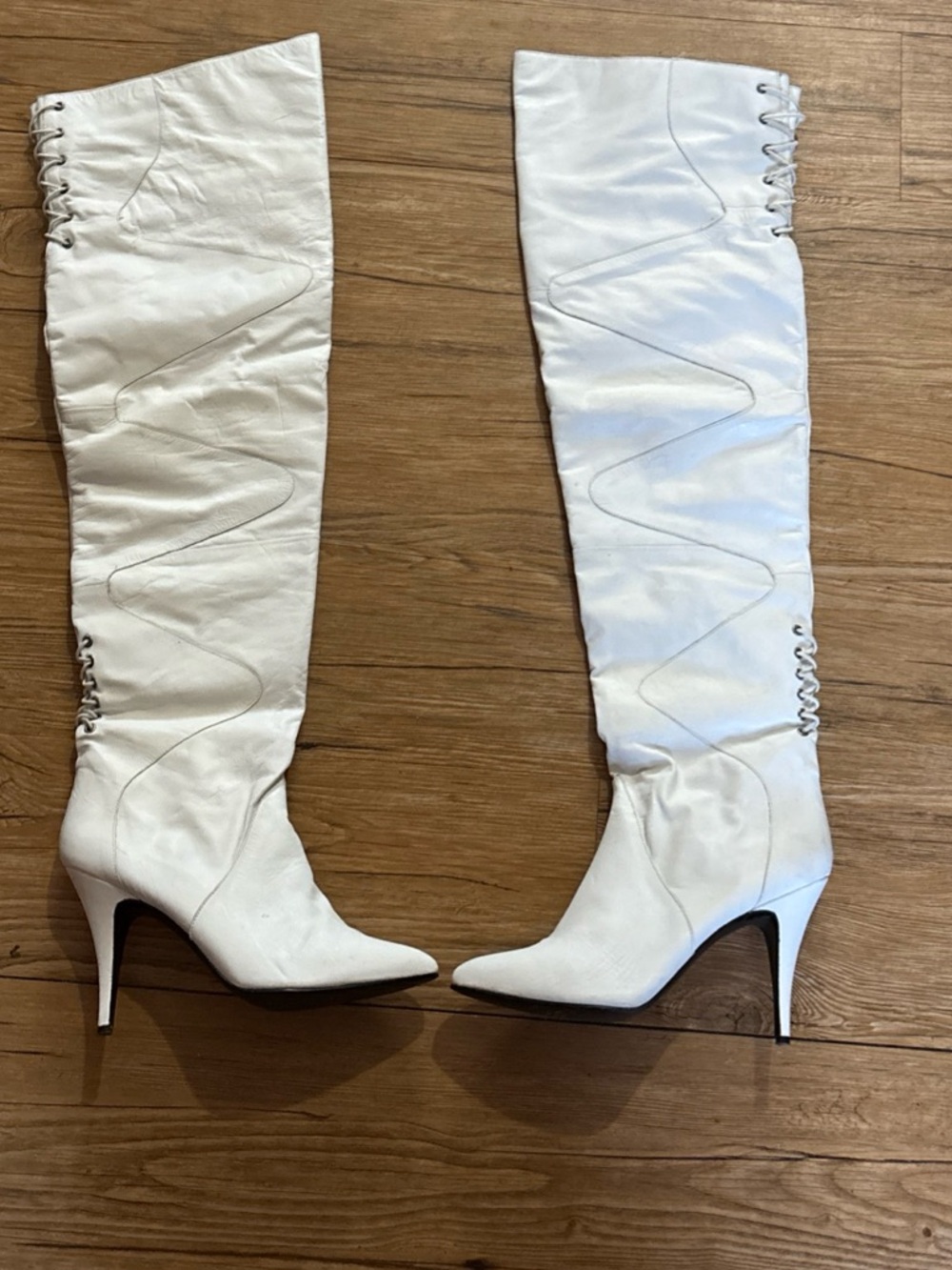 Vintage Dolcis white leather thigh boots Toy lace up back size 9M - Picture 7 of 16